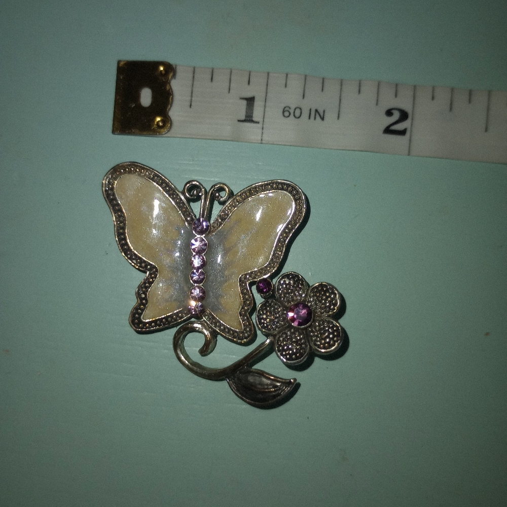 Vintage Purple and Silver Butterfly Brooch - Picture 4 of 4